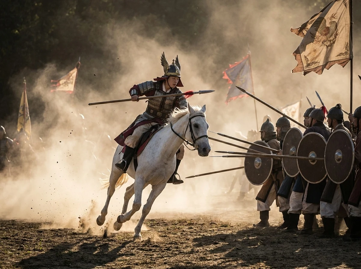 신라 화랑 관창의 돌격과 이를 바라보는 신라군의 분노