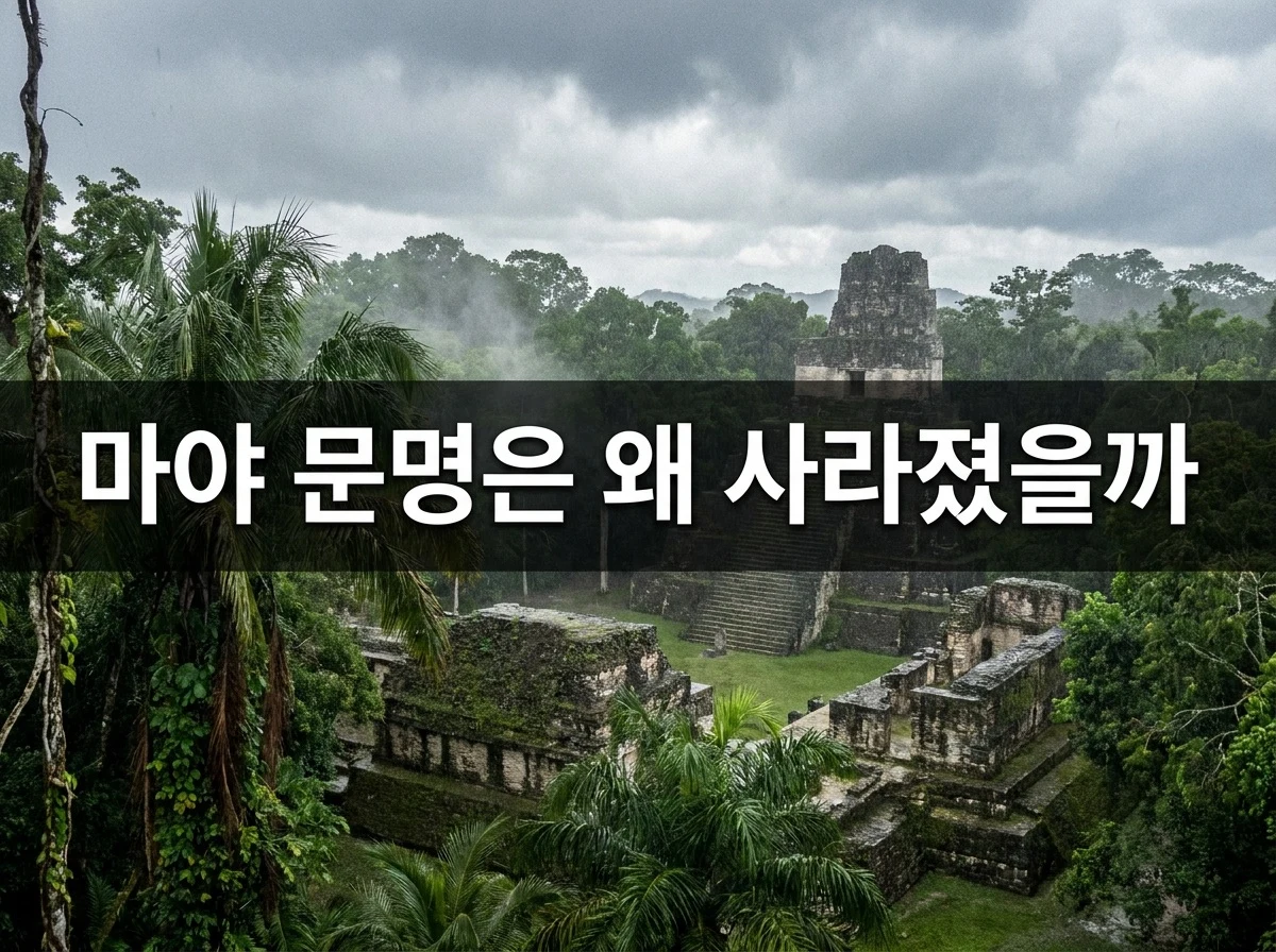 마야 문명은 왜 사라졌을까 주제를 탐구하는 고대 유적과 열대림 전경