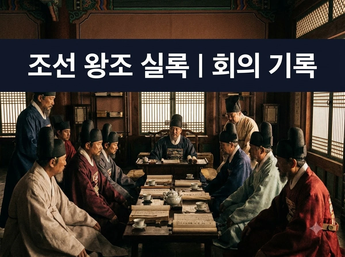 붕당정치 시작 변질 이유를 상징하는 조선 시대 조정 대신들의 회의 장면