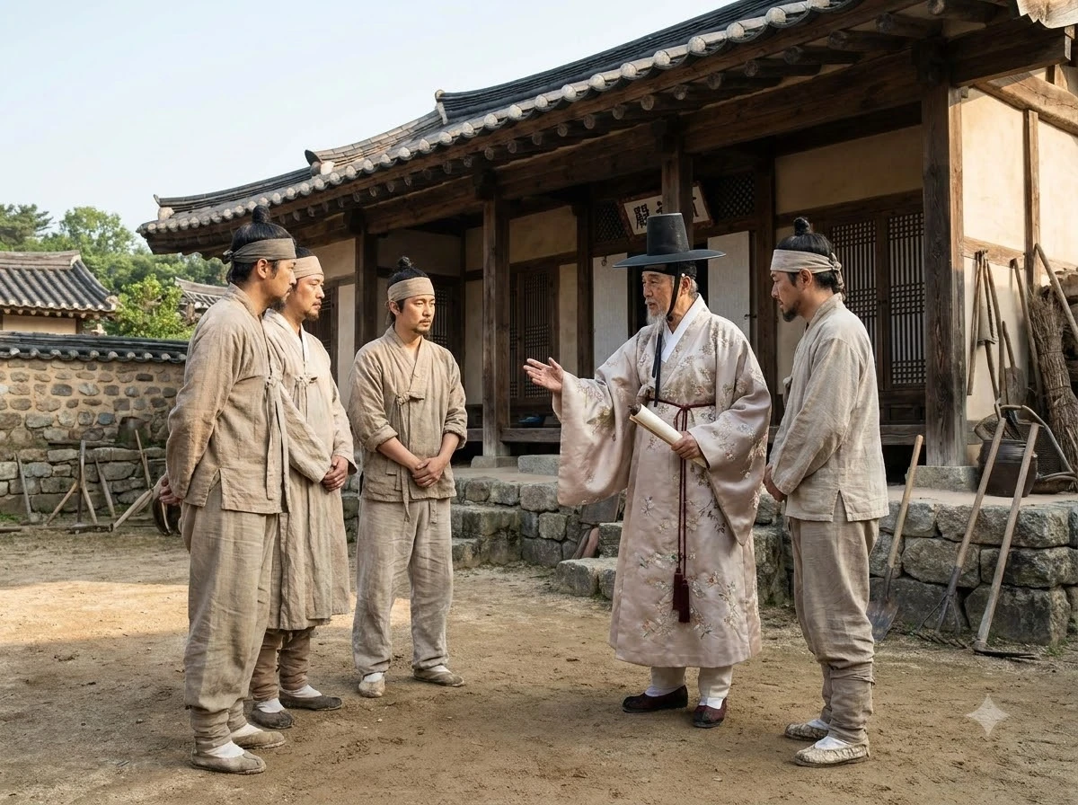 조선시대 양반 삶 진실 노비들과 농사 및 가계 운영을 논의하는 양반 종손