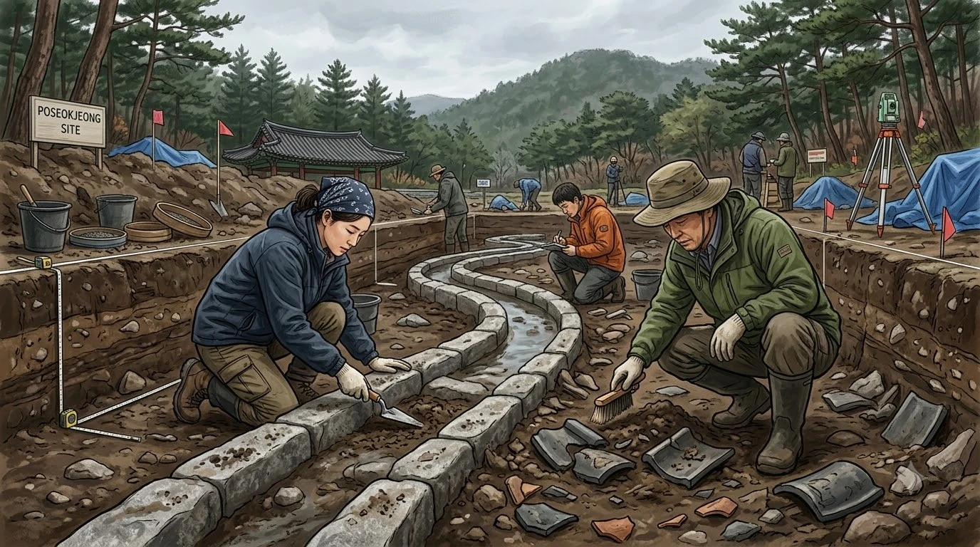 화랑세기 필사본 기록과 경주 포석정 사당 유적 발굴 현장