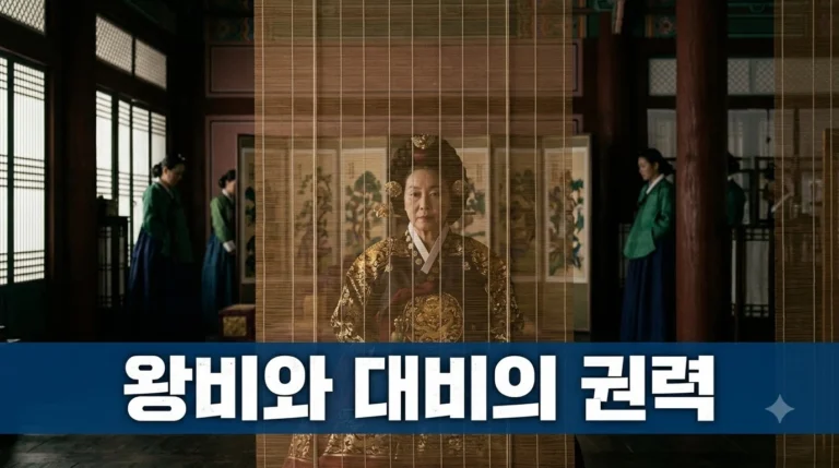 조선시대 왕비와 대비의 권력, 대나무 발 뒤에 앉은 대비를 그린 궁중 장면